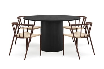 Kopparbo Rundt Spisebord 130 cm med 4 Winston Spisestoler - Svart tre / Beige / Metallben Røkt eik - Møbler - Bord - Spisegruppe