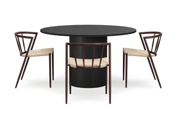 Kopparbo Rundt Spisebord 130 cm med 4 Winston Spisestoler - Svart tre / Beige / Metallben Røkt eik - Møbler - Bord - Spisegruppe