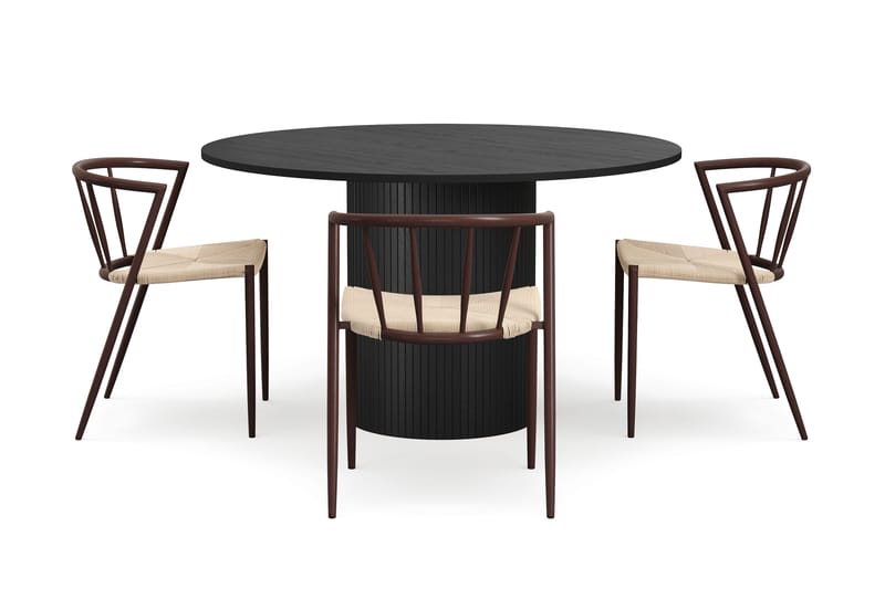 Kopparbo Rundt Spisebord 130 cm med 4 Winston Spisestoler - Svart tre / Beige / Metallben Røkt eik - Møbler - Bord - Spisegruppe
