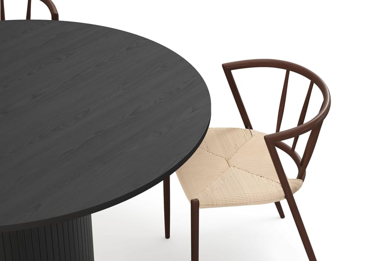 Kopparbo Rundt Spisebord 130 cm med 4 Winston Spisestoler - Svart tre / Beige / Metallben Røkt eik - Møbler - Bord - Spisegruppe