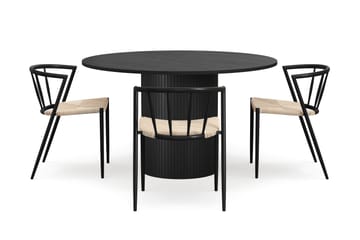 Kopparbo Rundt Spisebord 130 cm med 4 Winston Spisestoler - Svart tre / Beige / Metallben Svart - Møbler - Bord - Spisegruppe