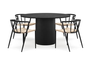 Kopparbo Rundt Spisebord 130 cm med 4 Winston Spisestoler - Svart tre / Beige / Metallben Svart - Møbler - Bord - Spisegruppe