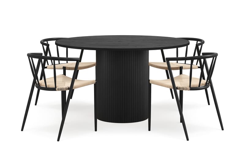 Kopparbo Rundt Spisebord 130 cm med 4 Winston Spisestoler - Svart tre / Beige / Metallben Svart - Møbler - Bord - Spisegruppe