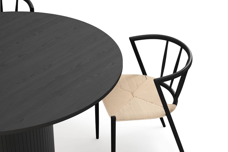 Kopparbo Rundt Spisebord 130 cm med 4 Winston Spisestoler - Svart tre / Beige / Metallben Svart - Møbler - Bord - Spisegruppe