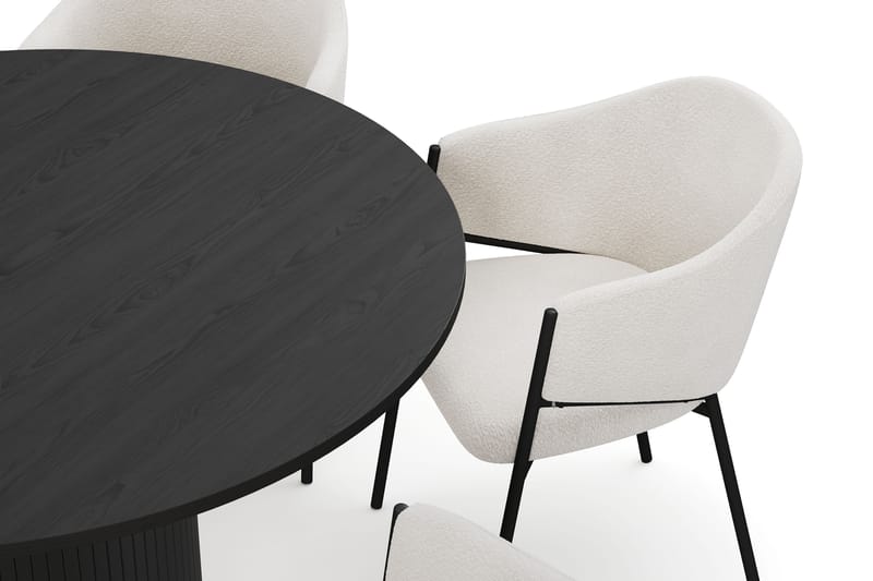 Kopparbo Rundt Spisebord 130 cm med 6 Filip Spisestoler - Svart tre / Hvit Bouclé - Møbler - Bord - Spisegruppe