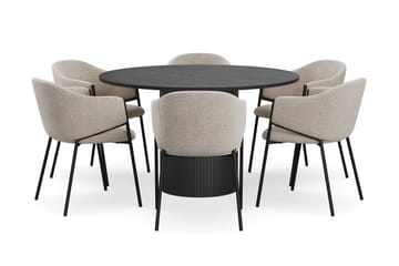 Kopparbo Rundt Spisebord 130 cm med 6 Filip Spisestoler - Svart tre / Taupe Bouclé - Møbler - Bord - Spisegruppe