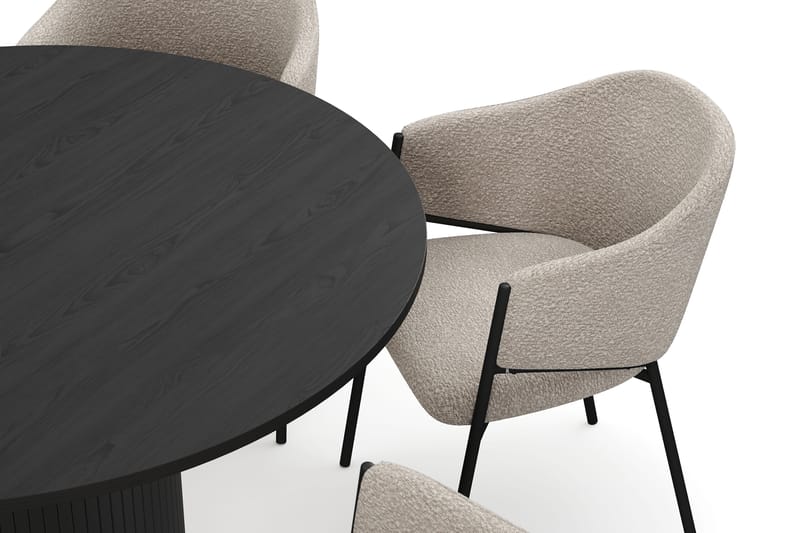 Kopparbo Rundt Spisebord 130 cm med 6 Filip Spisestoler - Svart tre / Taupe Bouclé - Møbler - Bord - Spisegruppe