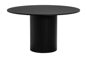 Kopparbo Rundt Spisebord 130 cm med 6 Katy Spisestoler - Svart tre / Hvit Bouclé / Metallben Svart - Møbler - Bord - Spisegruppe
