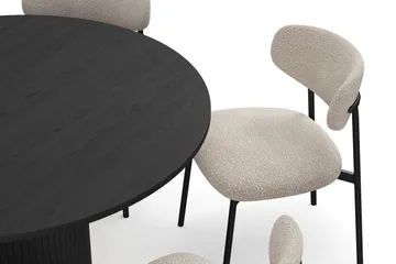 Kopparbo Rundt Spisebord 130 cm med 6 Lucy Spisestoler - Svart tre / Greige Bouclé / Metallben Svart - Møbler - Bord - Spisegruppe