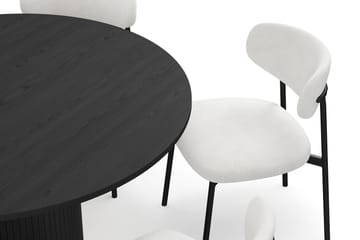 Kopparbo Rundt Spisebord 130 cm med 6 Lucy Spisestoler - Svart tre / Hvit Bouclé / Metallben Svart - Møbler - Bord - Spisegruppe