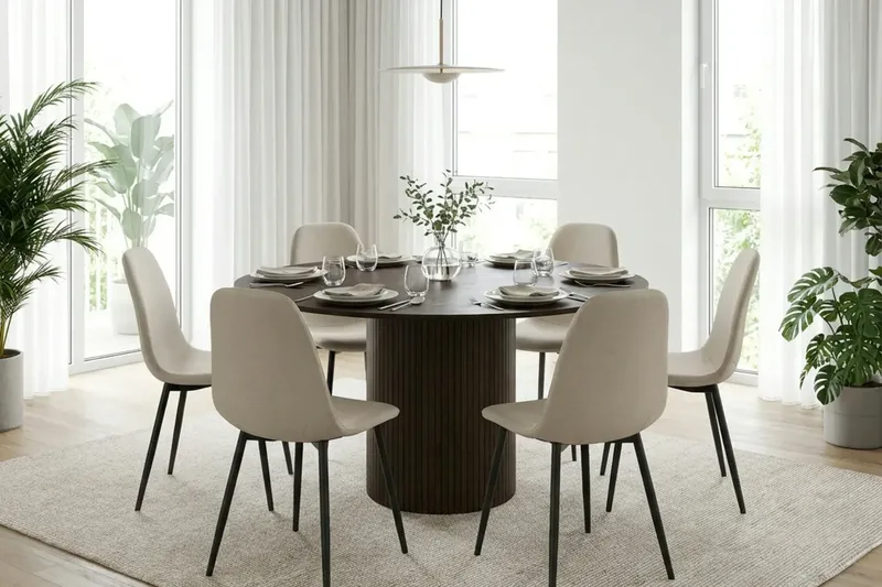 Kopparbo Rundt Spisebord 130 cm med Tre- og Røkt Eik-utseende - Mørkebrun - Møbler - Bord - Spisebord & kjøkkenbord