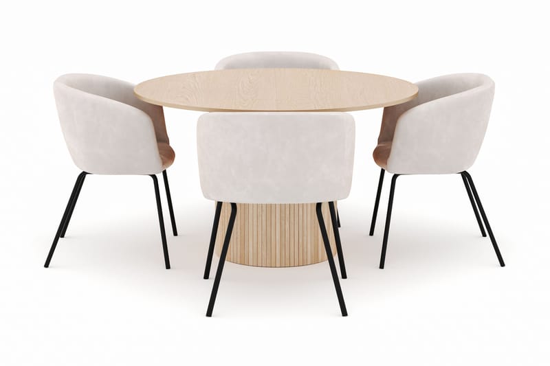 Kopparbo Rundt Spisebord 130 cm Uttrekkbart med 4 Berit Stoler - Hvit - Møbler - Bord - Spisegruppe