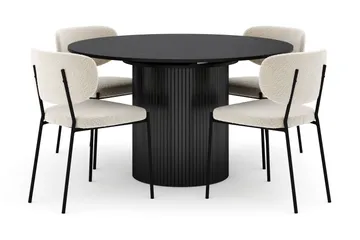 Kopparbo Rundt Spisebord 130 cm Uttrekkbart med 4 Gemmiano Stoler - Svart - Møbler - Bord - Spisegruppe