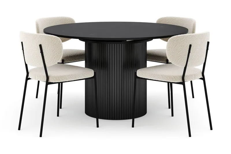 Kopparbo Rundt Spisebord 130 cm Uttrekkbart med 4 Gemmiano Stoler, Svart
