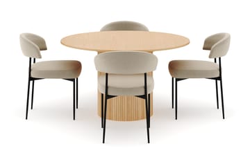 Kopparbo Rundt Spisebord 130 cm Uttrekkbart med 4 Sawako Stoler - Hvit - Møbler - Bord - Spisegruppe