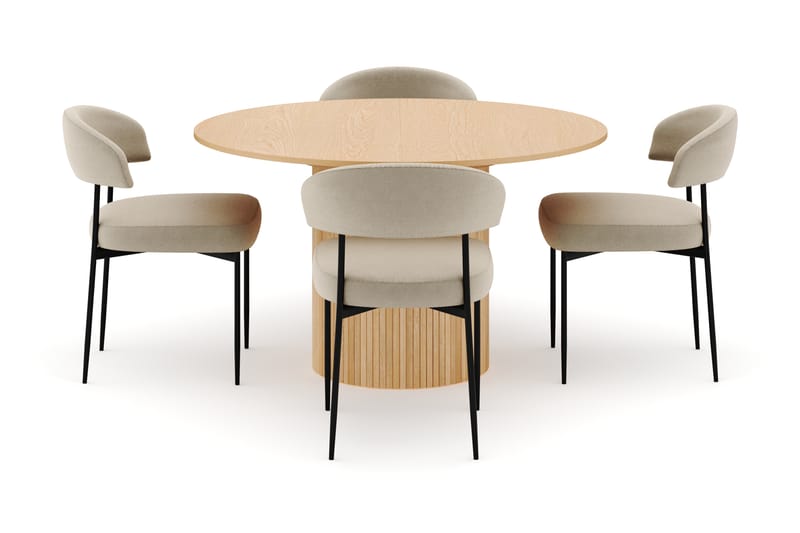 Kopparbo Rundt Spisebord 130 cm Uttrekkbart med 4 Sawako Stoler - Hvit - Møbler - Bord - Spisegruppe