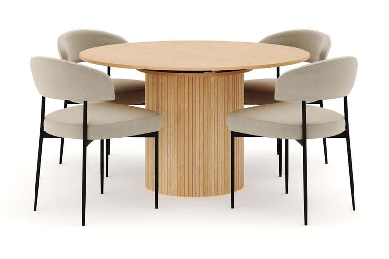 Kopparbo Rundt Spisebord 130 cm Uttrekkbart med 4 Sawako Stoler - Hvit - Møbler - Bord - Spisegruppe