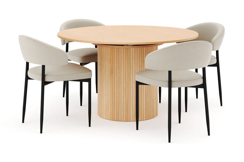 Kopparbo Rundt Spisebord 130 cm Uttrekkbart med 4 Sawako Stoler - Hvit - Møbler - Bord - Spisegruppe