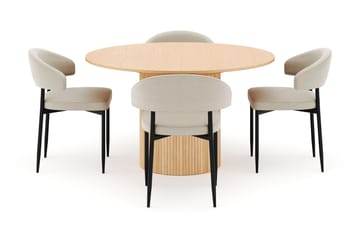 Kopparbo Rundt Spisebord 130 cm Uttrekkbart med 4 Sawako Stoler - Hvit - Møbler - Bord - Spisegruppe