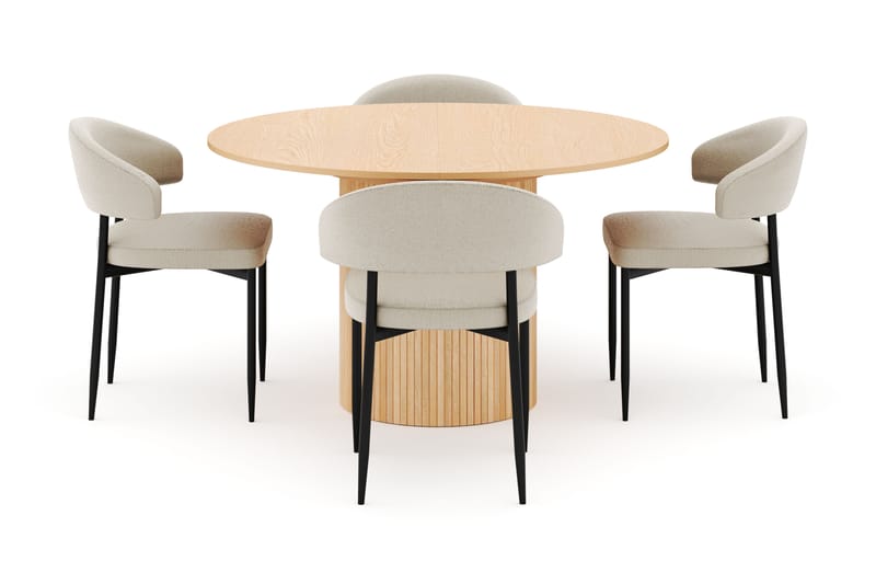 Kopparbo Rundt Spisebord 130 cm Uttrekkbart med 4 Sawako Stoler - Hvit - Møbler - Bord - Spisegruppe