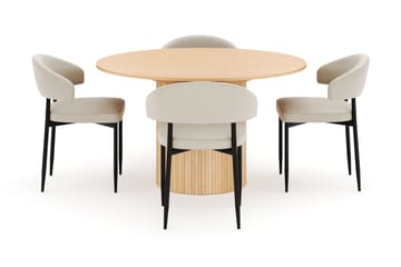 Kopparbo Rundt Spisebord 130 cm Uttrekkbart med 4 Sawako Stoler - Hvit - Møbler - Bord - Spisegruppe