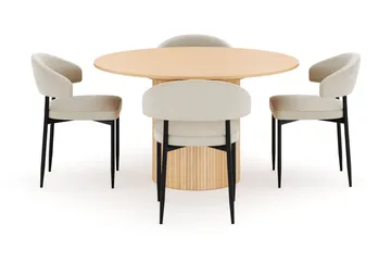 Kopparbo Rundt Spisebord 130 cm Uttrekkbart med 4 Sawako Stoler - Hvit - Møbler - Bord - Spisegruppe