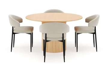 Kopparbo Rundt Spisebord 130 cm Uttrekkbart med 4 Sawako Stoler - Hvit - Møbler - Bord - Spisegruppe
