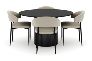 Kopparbo Rundt Spisebord 130 cm Uttrekkbart med 4 Sawako Stoler - Svart - Møbler - Bord - Spisegruppe