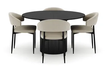 Kopparbo Rundt Spisebord 130 cm Uttrekkbart med 4 Sawako Stoler - Svart - Møbler - Bord - Spisegruppe