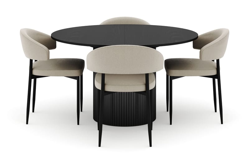 Kopparbo Rundt Spisebord 130 cm Uttrekkbart med 4 Sawako Stoler - Svart - Møbler - Bord - Spisegruppe