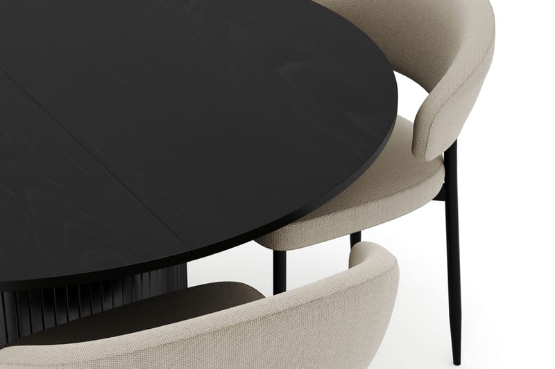 Kopparbo Rundt Spisebord 130 cm Uttrekkbart med 4 Sawako Stoler - Svart - Møbler - Bord - Spisegruppe