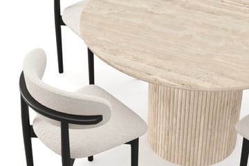 Kopparbo Rundt Spisebord 130cm Travertin-look med 4 stk Jaiveer Matstkolar - Beige - Møbler - Bord - Spisegruppe