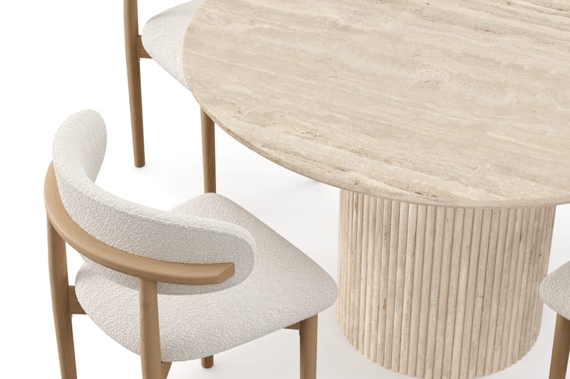 Kopparbo Rundt Spisebord 130cm Travertin-look med 4 stk Jaiveer Matstkolar - Beige - Møbler - Bord - Spisegruppe