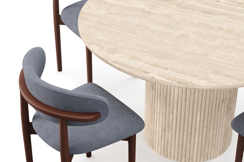 Kopparbo Rundt Spisebord 130cm Travertin-look med 4 stk Jaiveer Matstkolar - Beige - Møbler - Bord - Spisegruppe