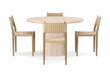 Kopparbo Rundt Spisebord 130cm Travertin-look med 4 stk Jamna Matstkolar - Beige - Møbler - Bord - Spisegruppe