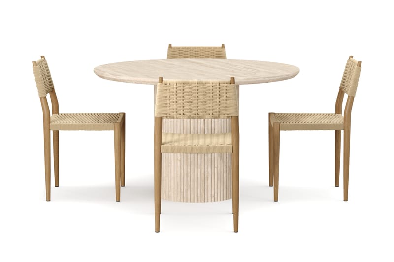 Kopparbo Rundt Spisebord 130cm Travertin-look med 4 stk Jamna Matstkolar - Beige - Møbler - Bord - Spisegruppe