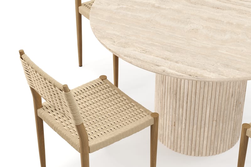 Kopparbo Rundt Spisebord 130cm Travertin-look med 4 stk Jamna Matstkolar - Beige - Møbler - Bord - Spisegruppe