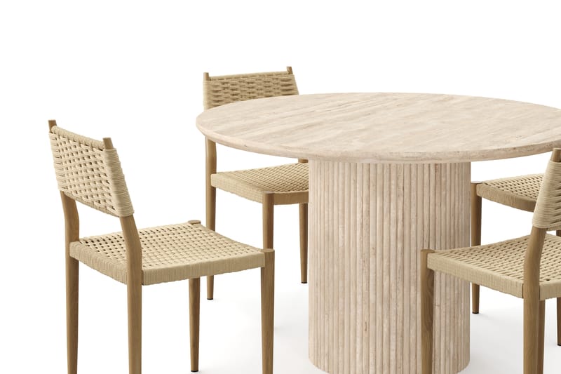 Kopparbo Rundt Spisebord 130cm Travertin-look med 4 stk Jamna Matstkolar - Beige - Møbler - Bord - Spisegruppe