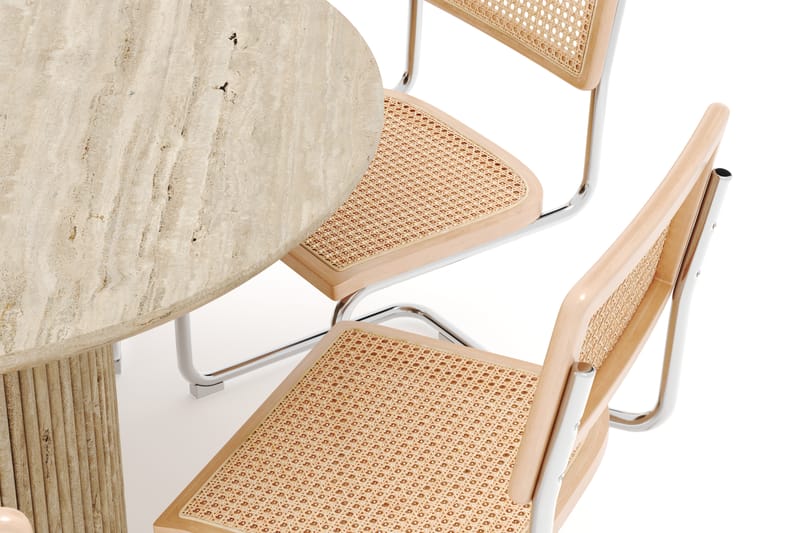 Kopparbo Rundt Spisebord 130cm Travertin-look med 6 stk Build Matstkolar - Beige - Møbler - Bord - Spisegruppe
