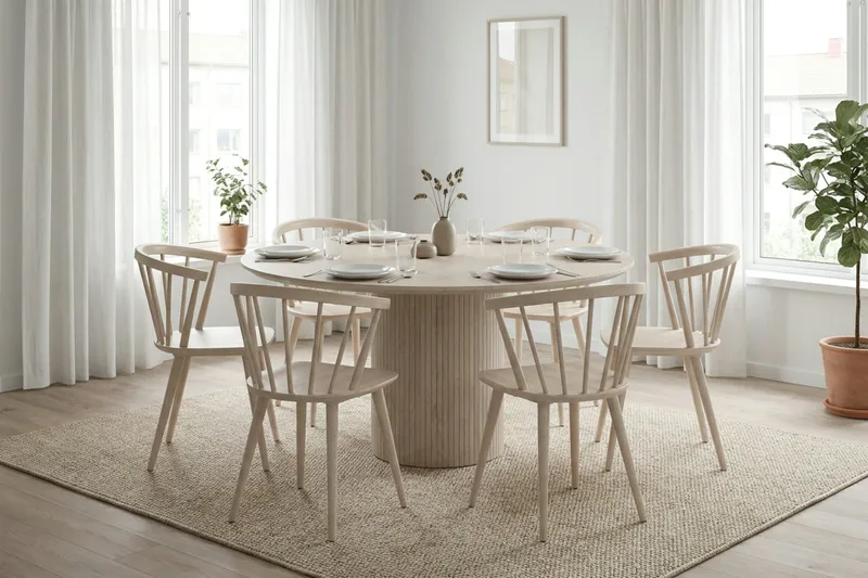 Kopparbo rundt spisebord 150 cm finér - Hvitlasert eik - Møbler - Bord - Spisebord & kjøkkenbord