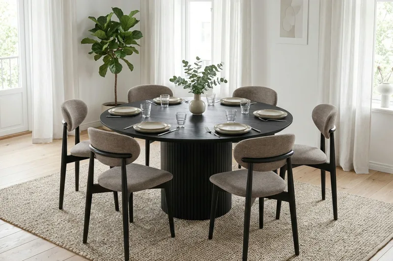 Kopparbo rundt spisebord 150 cm finér - Svart - Møbler - Bord - Spisebord & kjøkkenbord