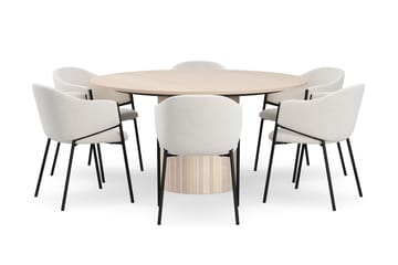 Kopparbo Rundt Spisebord 150 cm med 6 Filip Spisestoler - Hvit / Hvit Bouclé - Møbler - Bord - Spisegruppe