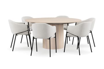 Kopparbo Rundt Spisebord 150 cm med 6 Filip Spisestoler - Hvit / Hvit Bouclé - Møbler - Bord - Spisegruppe