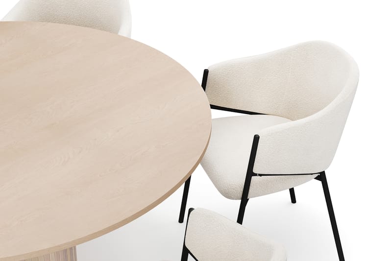 Kopparbo Rundt Spisebord 150 cm med 6 Filip Spisestoler - Hvit / Hvit Bouclé - Møbler - Bord - Spisegruppe
