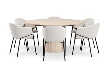 Kopparbo Rundt Spisebord 150 cm med 6 Filip Spisestoler - Hvit / Hvit Bouclé - Møbler - Bord - Spisegruppe