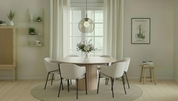 Kopparbo Rundt Spisebord 150 cm med 6 Filip Spisestoler - Hvit / Hvit Bouclé - Møbler - Bord - Spisegruppe