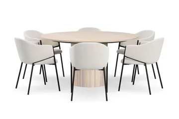 Kopparbo Rundt Spisebord 150 cm med 6 Filip Spisestoler - Hvit / Hvit Bouclé - Møbler - Bord - Spisegruppe