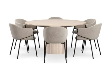 Kopparbo Rundt Spisebord 150 cm med 6 Filip Spisestoler - Hvit / Taupe Bouclé - Møbler - Bord - Spisegruppe