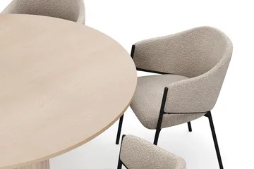 Kopparbo Rundt Spisebord 150 cm med 6 Filip Spisestoler - Hvit / Taupe Bouclé - Møbler - Bord - Spisegruppe