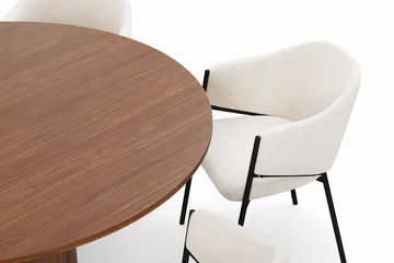 Kopparbo Rundt Spisebord 150 cm med 6 Filip Spisestoler - Valnøtt / Hvit Bouclé - Møbler - Bord - Spisegruppe